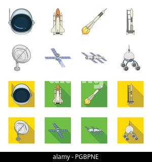 Radar Radio, station d'engin spatial dans l'espace, Lunokhod. La technologie de l'espace collection set icônes de style cartoon,télévision symbole vecteur illustration de stock . Illustration de Vecteur