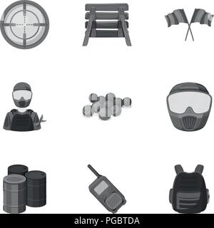 ,Sacs,accessoires,boules barikad,barils,drop,extreme,drapeaux,gants,jeu,illustration,isolé,Genou,logo,masque,militaires,monochrome,optique,autres,Peinture,paintball,,dvd,Protection,sable,loisirs,set,vue,BOUCLIER,signer,sport,stratégie,pulvérisation,symbole,pneus,tactique,uniforme,veste,talkie-walkie,armes,web,bois,vecteurs vecteur , Illustration de Vecteur