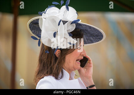 Henley on Thames, Angleterre, 03/07/2013, Royal Henley Regatta, chat, sur son téléphone mobile,, © Peter SPURRIER Banque D'Images