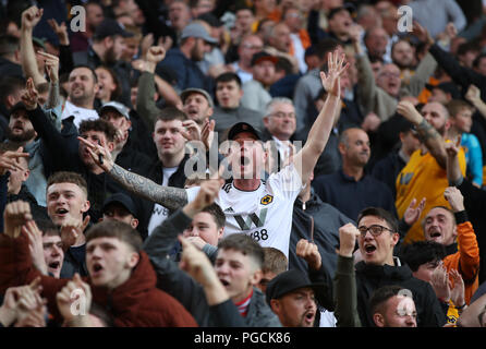 Les loups fans au cours de la Premier League match à Molineux, Wolverhampton. Banque D'Images