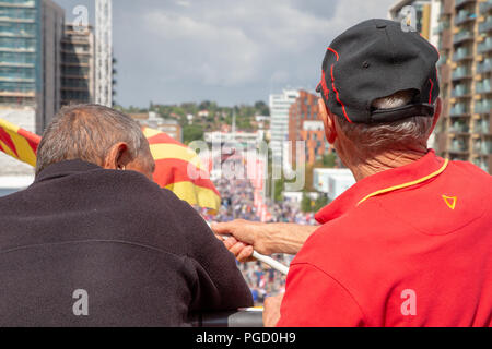Le stade de Wembley, Londres, Royaume-Uni. Samedi 25 août 2018 - La 117e édition de la Coupe du Défi de Ladbrokes finale de ligue de rugby au stade de Wembley entre Warrington Wolves (le fil) et les Dragons catalans. Les deux équipes jouent dans la Super League Crédit : John Hopkins/Alamy Live News Banque D'Images