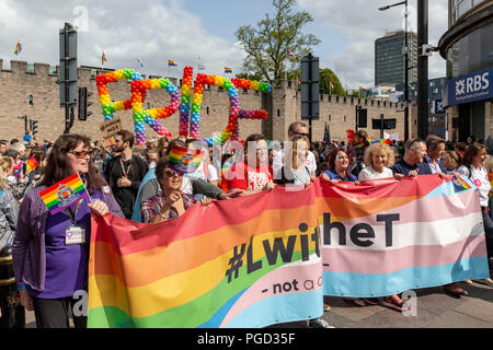 Cardiff, Royaume-Uni. 25 août 2018. Le défilé de la fierté 2018 Cymru à Cardiff qui a enfourché St Mary's Street et Raglan Street dans le centre-ville. © Photo Matthieu Lofthouse - Photographe indépendant Crédit : Matthieu Lofthouse/Alamy Live News Banque D'Images