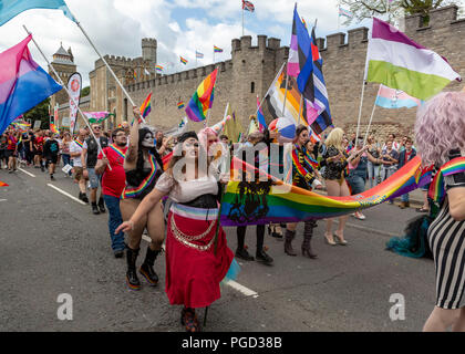 Cardiff, Royaume-Uni. 25 août 2018. Le défilé de la fierté 2018 Cymru à Cardiff qui a enfourché St Mary's Street et Raglan Street dans le centre-ville. © Photo Matthieu Lofthouse - Photographe indépendant Crédit : Matthieu Lofthouse/Alamy Live News Banque D'Images