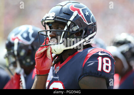 25 août 2018 Los Angeles, CA.Houston Texans wide receiver Sammie Coates (18) au cours de la NFL Houston Texans vs Los Angeles Rams au Los Angeles Memorial Coliseum de Los Angeles, CA le 25 août 2018. Jevone Moore Banque D'Images