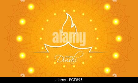 Diya indien lampe à huile. La fête des lumières. Happy Diwali résumé fond avec motif décoratif d'ornement ronde ethnique pour votre conception Illustration de Vecteur