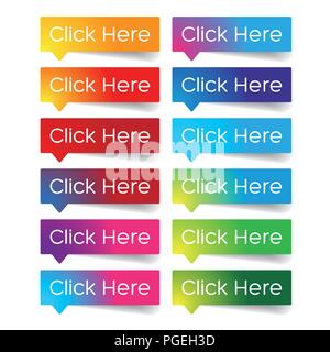 Cliquez ici jeu d'étiquettes colorées Illustration de Vecteur