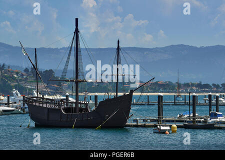 Carabela La Pinta, dirigée par Martín Alonso Pinzón, accosté à Baiona, Pontevedra, Galice, Espagne, Europe. Banque D'Images