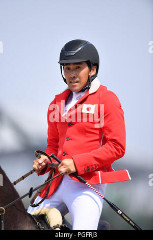 Jakarta, Indonésie. Credit : MATSUO. Août 26, 2018. Yoshiaki Oiwa (JPN) Equitation : Concours Complet Saut d'obstacles individuel de l'équipe au Parc équestre international de Jakarta au cours de la 2018 Jeux Asiatiques Palembang Jakarta à Jakarta, Indonésie. Credit : MATSUO .K/AFLO SPORT/Alamy Live News Banque D'Images