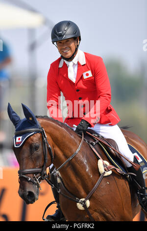 Jakarta, Indonésie. Credit : MATSUO. Août 26, 2018. Takayuki Yumira (JPN) Equitation : Concours Complet Saut d'obstacles individuel de l'équipe au Parc équestre international de Jakarta au cours de la 2018 Jeux Asiatiques Palembang Jakarta à Jakarta, Indonésie. Credit : MATSUO .K/AFLO SPORT/Alamy Live News Banque D'Images