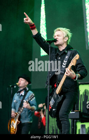 Sum 41 en concert sur la scène du Festival de Leeds, Royaume-Uni, le 26 août 2018. Banque D'Images