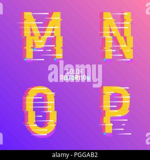 De caractères dont l'effet glitch. Police avec effet de couleur chromatique aberartion Illustration de Vecteur