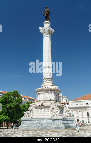 Lisbonne, Portugal - 20 août 2017 : La colonne de Pedro IV est un monument au roi Pierre IV de Portugal et Algarve situé sur la place Rossio de Lisbonne Banque D'Images