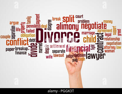 Nuage de mots Divorce et part avec le concept sur background. Banque D'Images