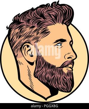 Pop art hommes hipster profil face Illustration de Vecteur