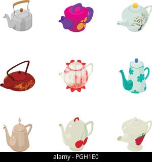 Theiere Brasserie Icons set, cartoon style Illustration de Vecteur