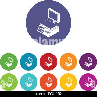 Les échelles du marché icons set vector color Illustration de Vecteur