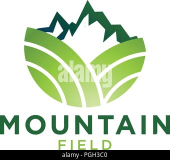 La montagne verte et le champ Modèle de conception de logo Illustration de Vecteur