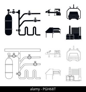 L'industrie automobile et l'autre icône de style du contour noir,.Les nouvelles technologies de l'ensemble des icônes de collection. Illustration de Vecteur