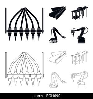 L'équipement moderne et autre icône de style du contour noir,.machine outils et l'équipement de l'ensemble des icônes d'usine collection. Illustration de Vecteur