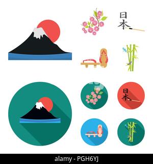 Geta, sakura fleurs, bambou, hiéroglyphe.Japon set collection icônes de style cartoon,télévision symbole vecteur illustration de stock . Illustration de Vecteur