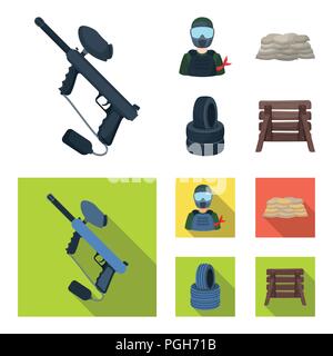 Marqueurs de Paintball, dvd et autres accessoires. Paintball seule icône dans la caricature,style plat symbole vecteur illustration de stock . Illustration de Vecteur