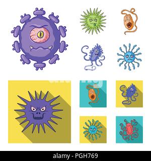 Différents types de microbes et virus. Les virus et les bactéries ensemble prédéfini d'icônes dans le style cartoon,télévision symbole vecteur illustration de stock . Illustration de Vecteur