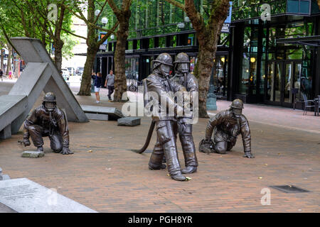 Tombée à la mémoire des pompiers, Pioneer Square, Seattle, USA Banque D'Images