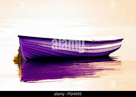 Photo art,l'Aviron bateau ancré près de Carsthorn (UK OS Ref.NX 994 597) à marée haute sur une journée ensoleillée calme Juillet 2007 Banque D'Images