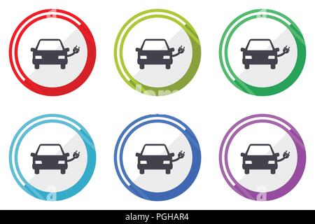 Voiture électrique télévision web vector icon set, ronde de couleur boutons internet en eps 10 isolé sur fond blanc Illustration de Vecteur
