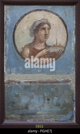 Portrait féminin représenté dans la fresque romaine de Pompéi (1-79 MA), maintenant exposée dans le Musée Archéologique National (Museo Archeologico Nazionale di Napoli) à Naples, Campanie, Italie. Banque D'Images