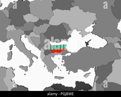 Bulgarie Le globe politique gris avec drapeau. 3D illustration. Banque D'Images