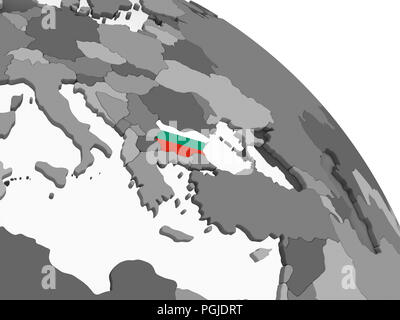 Bulgarie Le globe politique gris avec drapeau. 3D illustration. Banque D'Images