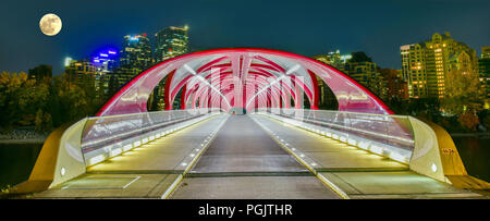 Pont de la paix avec Bow River et une partie de la ville de Calgary en Alberta au Canada nuit Banque D'Images