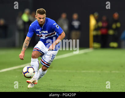 Udine, Italie, 26 août 2018. Karol Linetty contrôle le ballon pendant le match de football entre l'Udinese et la Sampdoria à Dacia Arena. photo Simone Ferraro / Alamy Live News Banque D'Images