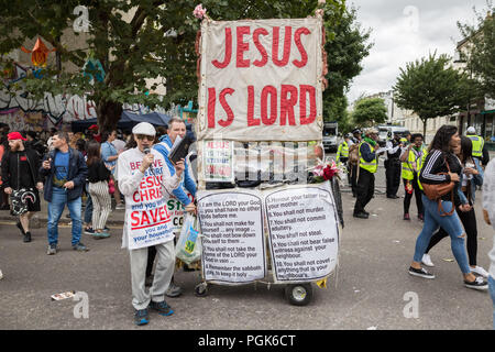 Londres, Royaume-Uni. 27 août 2018. Les prédicateurs chrétiens à Notting Hill Carnival 2018. Guy Josse / Alamy Live News Banque D'Images