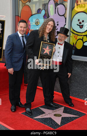 LOS ANGELES, CA. 27 août 2018 : Thomas Lennon, Weird Al Yankovic & Dr. Demento au Hollywood Walk of Fame Star Cérémonie à 'Weird Al' Yankovic. Banque D'Images