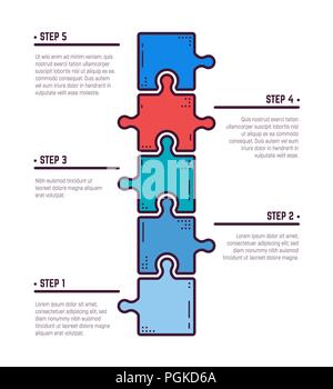 Infographie Puzzle concept d'affaires. Modèle pour la présentation du projet d'entreprise. Diagramme avec cinq pièces de puzzle reliés les uns aux autres. Ligne moderne Illustration de Vecteur