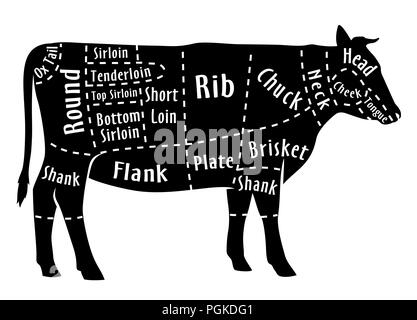 Coupe de bœuf, diagramme de Butcher. Coupe de bœuf Illustration de Vecteur