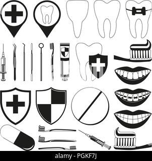 Noir et blanc 28 éléments dentaires silhouette Illustration de Vecteur