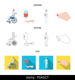 Incorrect avec trauma, transfusion sanguine, médecin, médicaments dans les mains d'un médecin. Collection d'icônes dans Medicineset,télévision,dessin animé contour style vector Illustration de Vecteur