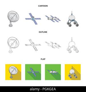 Radar Radio, station d'engin spatial dans l'espace, Lunokhod. La technologie de l'espace collection set icons in cartoon,télévision,contour vectoriel style stock symbol illustrati Illustration de Vecteur