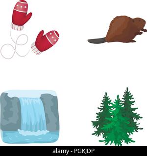 Sapin canadien, le castor et d'autres symboles du Canada.Canada set collection icônes de style cartoon vector illustration stock symbol . Illustration de Vecteur