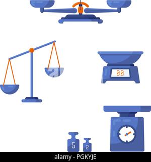 Un ensemble d'échelles différentes, d'un poids, le poids, l'équilibre dans un style plat. Vector illustration. Illustration de Vecteur