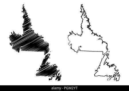 Terre-neuve et Labrador (les provinces et territoires du Canada) site vector illustration, scribble sketch carte de Terre-Neuve et Labrador Illustration de Vecteur