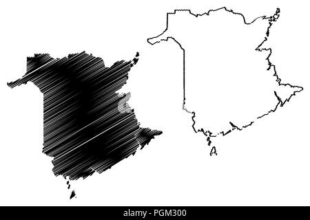 Nouveau-brunswick (provinces et territoires du Canada) map vector illustration, scribble sketch carte du Nouveau-Brunswick Illustration de Vecteur