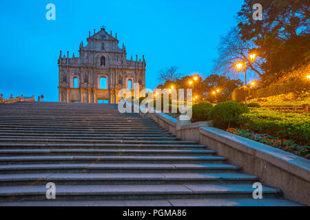 Ruines de Saint-Paul's la nuit à Macao, Chine. Banque D'Images