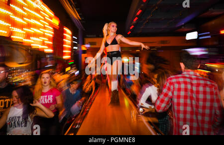 À l'intérieur d'un bar Coyote Ugly, où les femmes dansent sur le bar en tant que personnes commander des boissons, inspiré par le film à succès du même nom. Banque D'Images