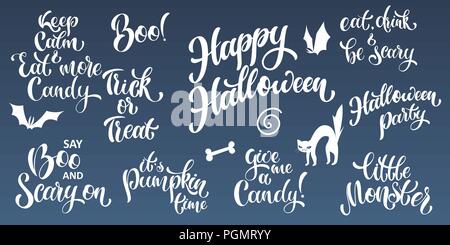 Texte écrit à la main d'Halloween ensemble. Création de contenu pour l'impression, affiche, invitation, t-shirt. Vector illustration Illustration de Vecteur