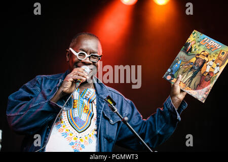 Le Danemark, l'Albertslund - Août 25, 2018. Le Guyanese-British producteur musique dub Mad Professor effectue un concert live au cours de la Danish Music Festival Festival 2018 Badesoen à Albertslund. Gonzales (Photo - Malthe Ivarsson). Banque D'Images