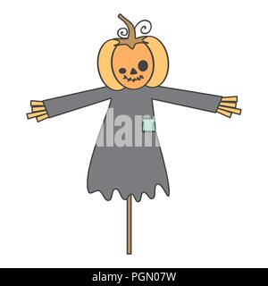 Cute cartoon halloween citrouille avec illustration vectorielle épouvantail isolé sur fond blanc Illustration de Vecteur